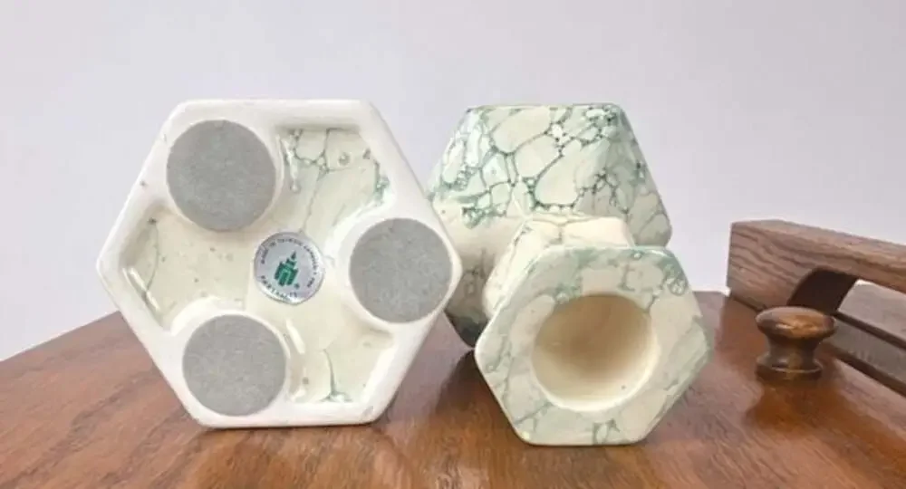 Vintage Partylite Green and White Marbled Ceramic CandleHolders, Pair